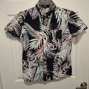 🍂3/$15 Hollister Small Black White Multi‎ Tropical Short Sleeve Button Up Shirt